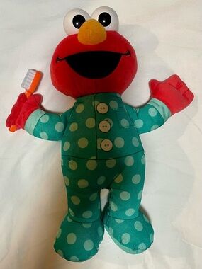 Sesame Street Brushy Brush Elmo 12" Talking Plush In Polka-Dot PJs